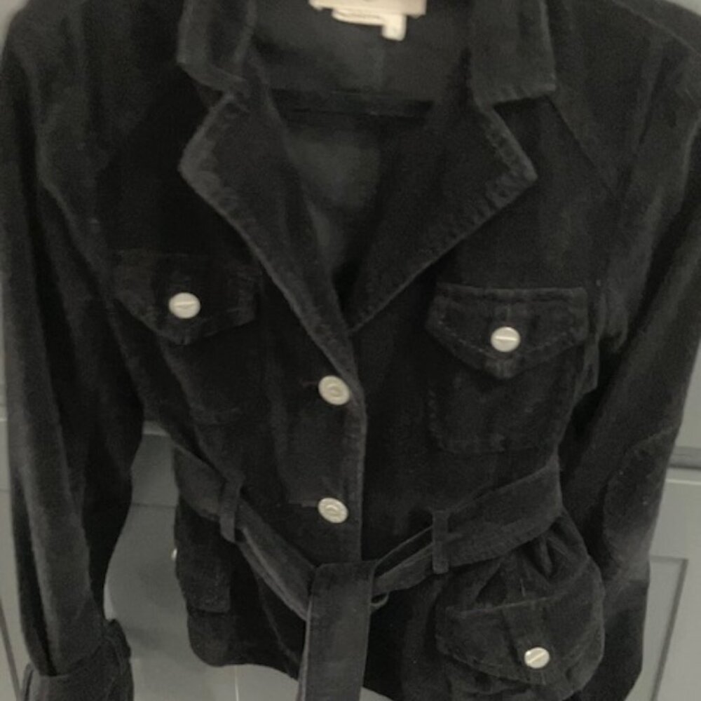 BCBGMAXAZRIA Short Jacket size M Black Corduroy with Belt - Picture 2 of 3